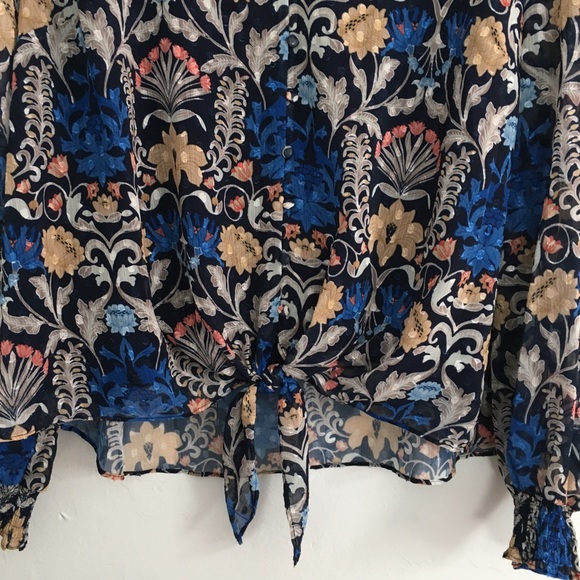 INC blouse Floral Print  Brit top smocked plus size buttons up front tie - Picture 10 of 15